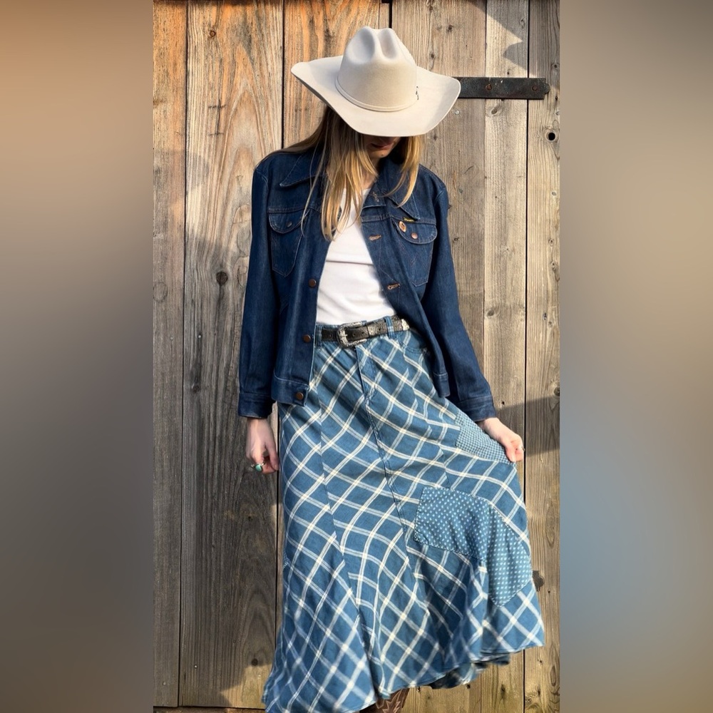 Lauren Ralph Lauren VINTAGE Blue Patchwork A-Line Skirt